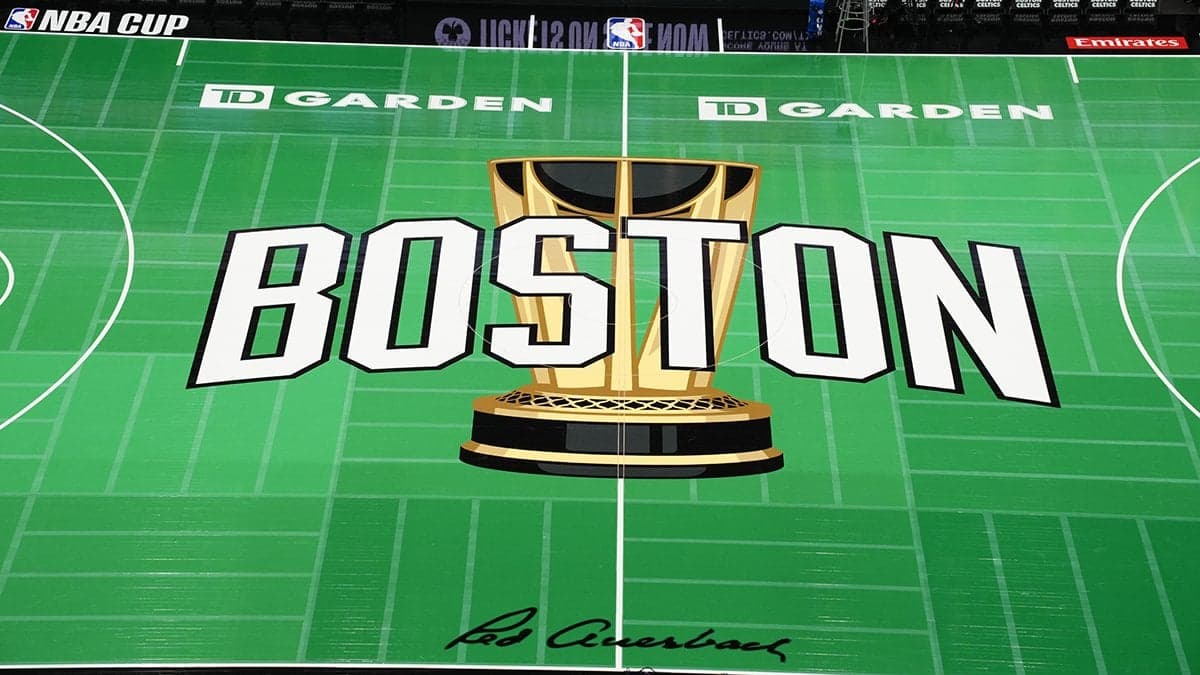 Imagem ilustrativa da NBA Cup divulgada pela NBC Boston.